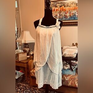 Tempo Paris Double Layer White Sundress or coverup w/Lace Details XL, flounces